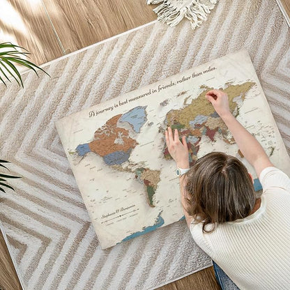 ElephantStock - Personalized Journey V Push Pin World Map Wall Art - Horizontal Canvas Wall Art - Living Room Wall Decor - Digital Art Map Canvas Art - Beige And Orange Decor - 36" x 24"