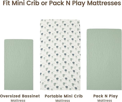 david's kids Muslin Mini Crib Sheets, 2 Pack Cotton Pack N Play Sheets for Boys Girls Neutral, Soft Breathable Baby Sheets Fit Pack N Play, Playard and Mini Crib Mattresses, Animals
