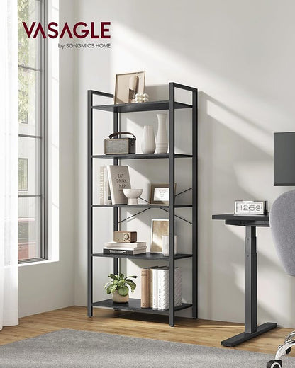 VASAGLE 5-Tier Bookshelf, Bookcase with Steel Frame, Book Shelf for Living Room, Home Office, Study, 11.8 x 26 x 60.2 Inches, Industrial Style, Ebony Black and Ink Black ULLS061B56