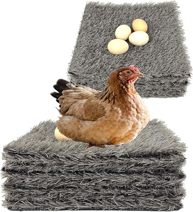 8 Pack Chicken Nesting Pads for Chicken Coop, 11.8"x11.8" Reusable Plastic Artificial Grass Nesting Box Pads Washable Laying Eggs Turf Egg-Protecting Mats for Coops, Pets & Crafts - Grey