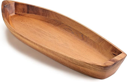 Lucky Boat Serving Tray, Acacia Solid Wood Boat Shape Plate for Serving Desserts, Fruit, Snack and Seafood or House Ornament,Key Tray,Functional and Storage Decorative Bowl。 (S)