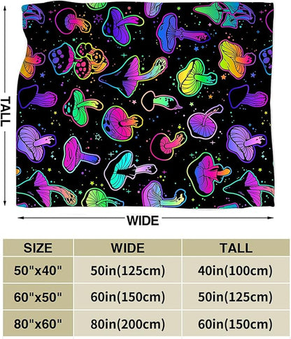 Colorful Mushroom Gifts and Decor - Soft Warm Cozy Fleece Mushroom Blanket for Girls, Women, Kids, Adults - 80"x60"
