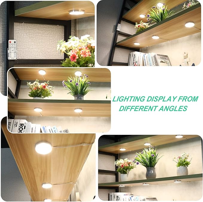 LED Dimmable Under Cabinet Lighting Kit, 12V 6 Pack Wired Puck Lights