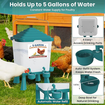 Chicken Feeder and Waterer Set, 5 Gallon Automatic Chicken Waterer with Cups, 40LB Large Chickens Feeders No Waste, Chicken Coop Accessories, Poultry Feeder & Chicken Watering System for Ducks, Quails