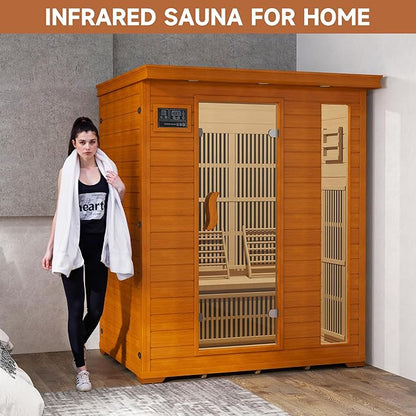 springspa 3 Person Infrared Sauna Indoor, 15amp Low EMF Far Infrared Canadian Hemlock Sauna with 2 LCD Panels, Bluetooth