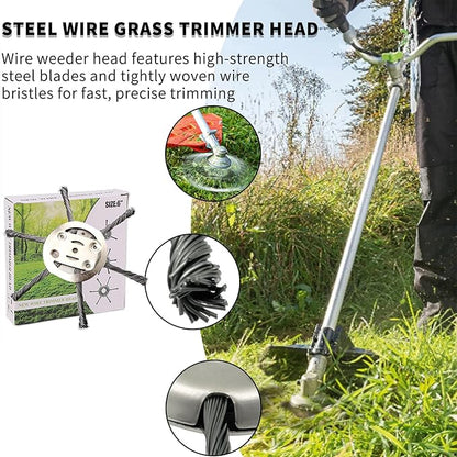 2025 New Steel Wire Grass Trimmer Head, 6 Inch Universal Steel Wire Trimmer Head with Adapter, String Trimmer Replacement Head for Electric Cordless Lawn Mower Tray (2PCS 6 Blades（6 Inch）)