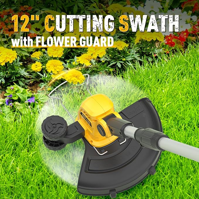 Cordless String Trimmer and Edger, 12 Inch 20V Weed Wacker Battery Operated Lawn Edger with 8 Pcs Replace Spool Trimmer Lines - Battery & Charger Included