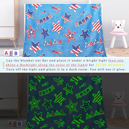 Glow in The Dark Blanket American Flag Blanket July 4th Decor USA Flag Patriotic Star Stripes Independence for Men Women Kids