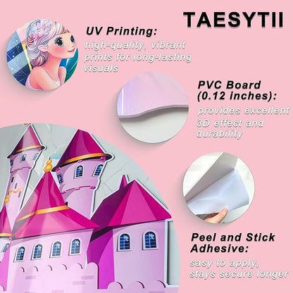 3D Castle Wall Stickers for Girls Room Decor Wall Decals Peel and Stick for Girls Bedroom Large Pink Princess Pictures Kids Murals Wallpaper Art Inspirational Decor for Nursery Toddler