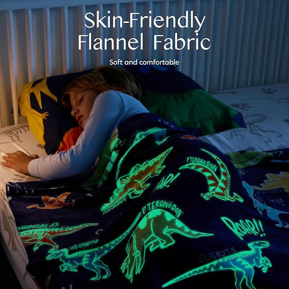 Joiedomi Glow in The Dark Blanket Dinosaur Toys for Kids 3-5 Dinosaur Gifts Toys for Age 2 3 4 5 6 7 8 9 10 11 12 Year Old, Soft Cozy Flannel Kids Throw Blanket, Birthday 40"×60"
