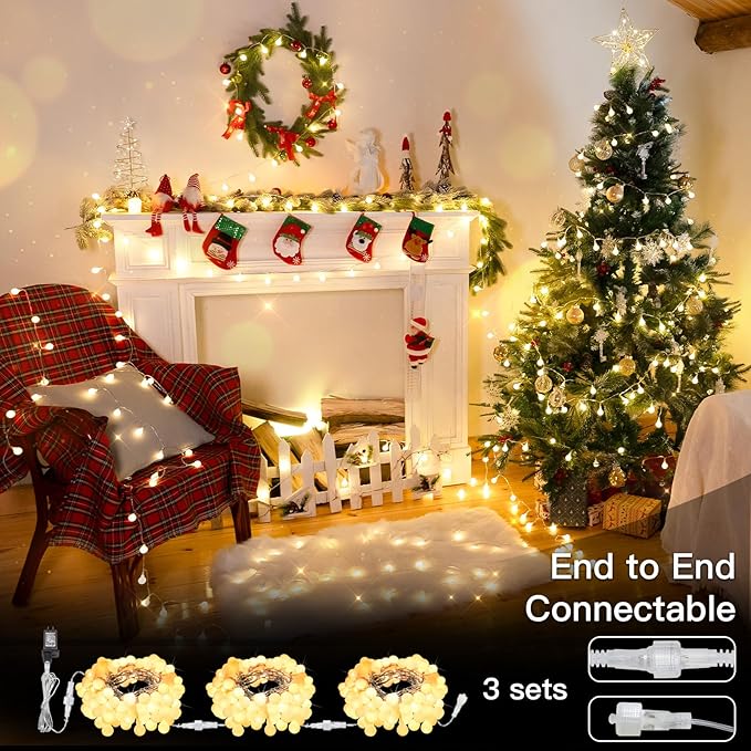 suddus String Lights for Bedroom, 99ft 300 Led Connectable Globe String Lights