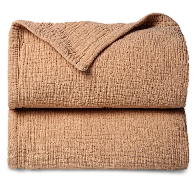 Lulu moon Muslin Baby Blanket Quilt - Crib Blanket for Toddlers 47"× 47" Caramel