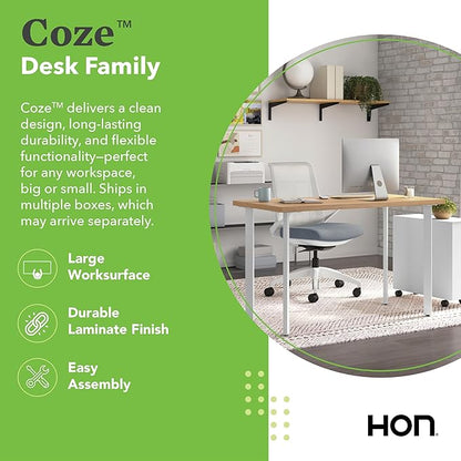 HON Coze Home Office Desks, Sturdy Table Computer Desk, 42", Natural Recon Top, Silver Base