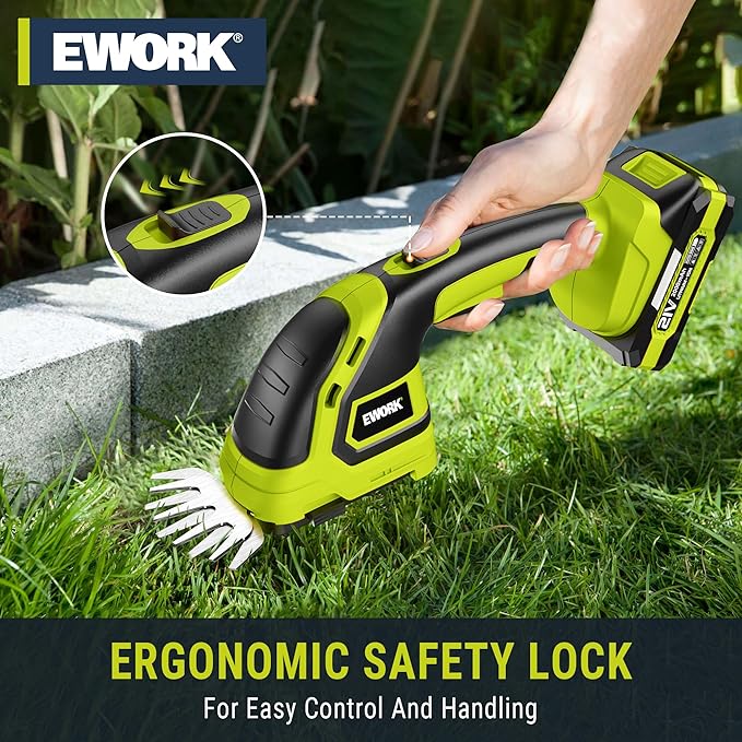 EWORK Hedge Trimmer Cordless 21V Electric Hedge Trimmers Cordless with Battery and Charger, Handheld Power Bush/Shrub Trimmer, Lightweight Battery Powered Hedge Cutter, Grass Shears,Hedge Clippers