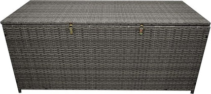 Oakland Living Grey Indoor and Outdoor Balcony Patio Deck Porch Pool 113 Gallon Wicker Storage Box Trunk Bin with Metal Frame