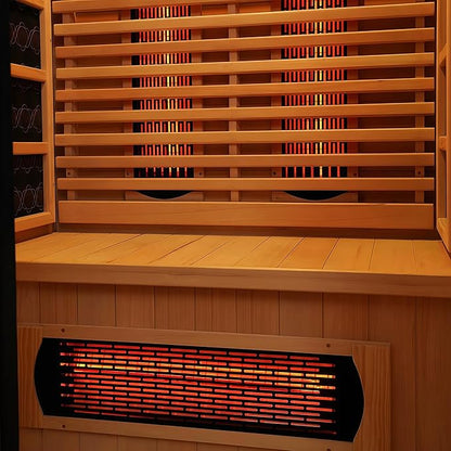 Far Infrared Wooden Sauna 2 Person, Canadian Hemlock Sauna, 120V, 1750 W, 8 Heating Element, 7 Color Light, Oxygen Bar(100-149 ℉) Fast Delivery