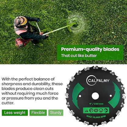 (2-Set) 9" x 20T Chainsaw Tooth Brush Blades - Weed Eater Saw Blade Kit with 2 Carbon Steel Round Chainsaw Blades, 3 Round Files, and 4 Washers for Brush Cutters, String Trimmers, and Weed Wreckers