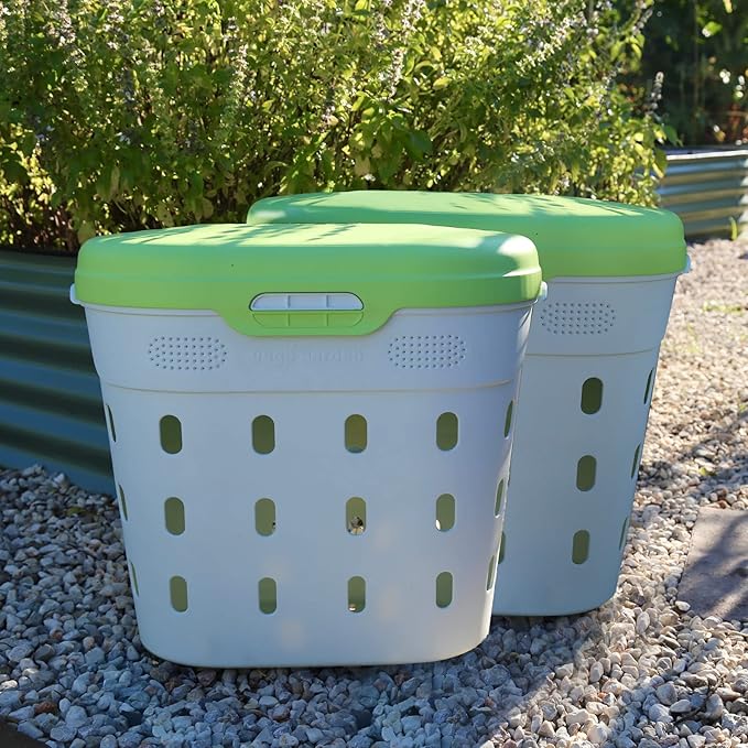 Vego Garden In-Ground Worm Composter Outdoor Farm Compost Bin 8 Gallons BPA-Free Composting System for Raised Garden Beds Lime, Twin Pack