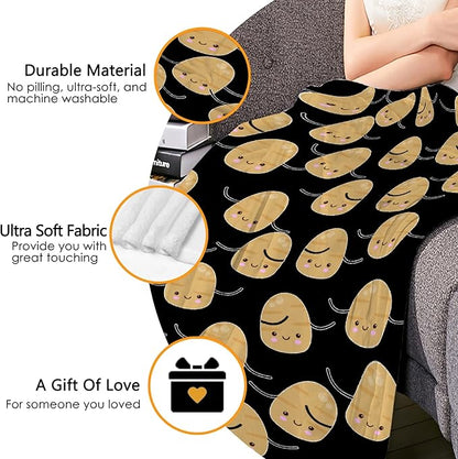 Thuswarm Cute Potato Kawaii Black Flannel Blanket Warm Cozy Soft Funny Print Throw for Bed Couch Sofa 40”×30” XSmall for Pets