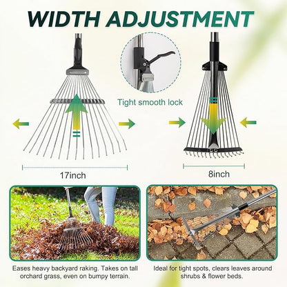 Yard Waste Bags, Leaf Dustpan, Leaves Collector, Yard Dustpan Type Garden Bag for Collecting Leaves, Garden Waste Container, with Adjustable Metal Leaf Rake Long Handle and Gloves