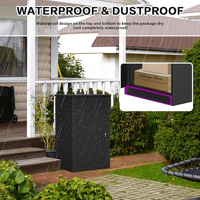 Package Delivery Boxes for Outside,Enlarged Porch Box for Packages with Coded Lock,Large Space,Waterproof,Cold-Rolled Steel Package Lock Box (19.7”x16.1”x33.5”)