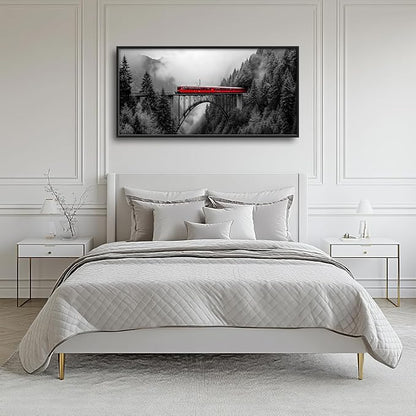 Olivine Train Large Wall Art, Black and White Pictures Wall Decor, Train Painting, Landscape Canvas Prints, Framed Artwork for Men Dining Room Living Room Bedroom Bathroom Home Decoration 60"x30"