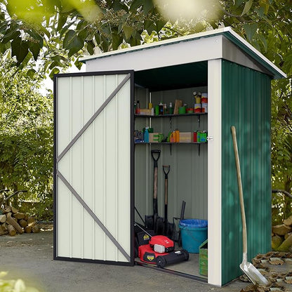 JUMMICO Metal Outdoor Storage Shed 5 x 3 FT Metal Shed with Lockable Door,Waterproof Garden Tool Shed Storage House for Backyard Patio Lawn,Green