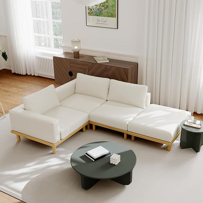 Acanva Minimalist Modular Sectional Sofa for Living Room, Wide & Deep Seat Convertible Furniture Set with Metal Frame and Movable Covers, L-Shaped Couch, Off White