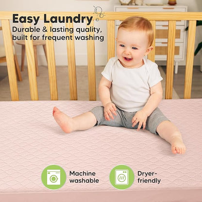 Waterproof Crib Mattress Protector Cover Fitted - 2-Pack Quiet Baby Crib Mattress Pad Sheets, 52" x 28" Soft Quilted Cotton Baby Sheet, Machine Washable, Easy Fit, Durable (Cameo/Mavy)