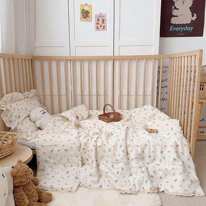 BuLuTu Pink Floral Kids Blanket for Todder/Twin Bed Muslin Cotton Comforter for Girls Boys, Soft Breathable Quilted Blanket Cute Sheep Pattern Toddler Quilt for All Seasons, 60x78 Inches