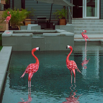 XONOR Metal Flamingo Garden Statues Red Flamingo Yard Art Outdoor Sculptures for Home Patio Lawn Backyard Décor, Set of 2