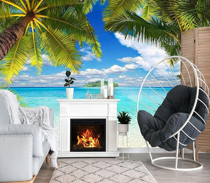XMPMBM-Beach Palm Tree backsplash Large Decorative Wallpaper Tropical Palm Leaf Bedroom Bathroom Wall Mural- W 132" X H 92"（93 Square Foot）