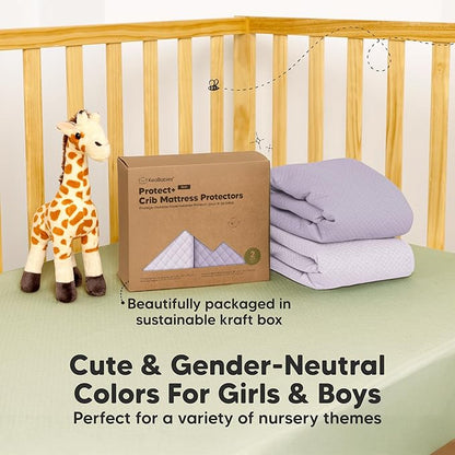 Waterproof Crib Mattress Protector Cover Fitted - 2-Pack Quiet Baby Crib Mattress Pad Sheets, 52" x 28" Soft Quilted Cotton Baby Sheet, Machine Washable, Easy Fit, Durable (Thistle/Quin)