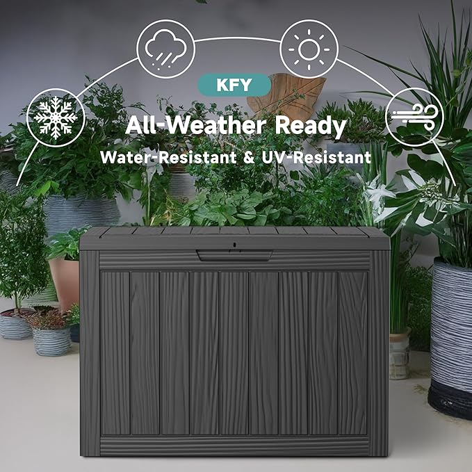 45 Gallon Waterproof Resin Deck Box, UV Resistant Outdoor Storage for Garden, Patio, Porch, Delivery, Striped Black