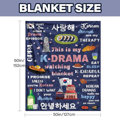 Korean Blanket 50"x60", Korean Gifts for Women Girls Sister Friends, Koreans Drama Gifts for Christmas Thanksgiving, Flannel Koreans Blanket for Sofa Couch Room Bed