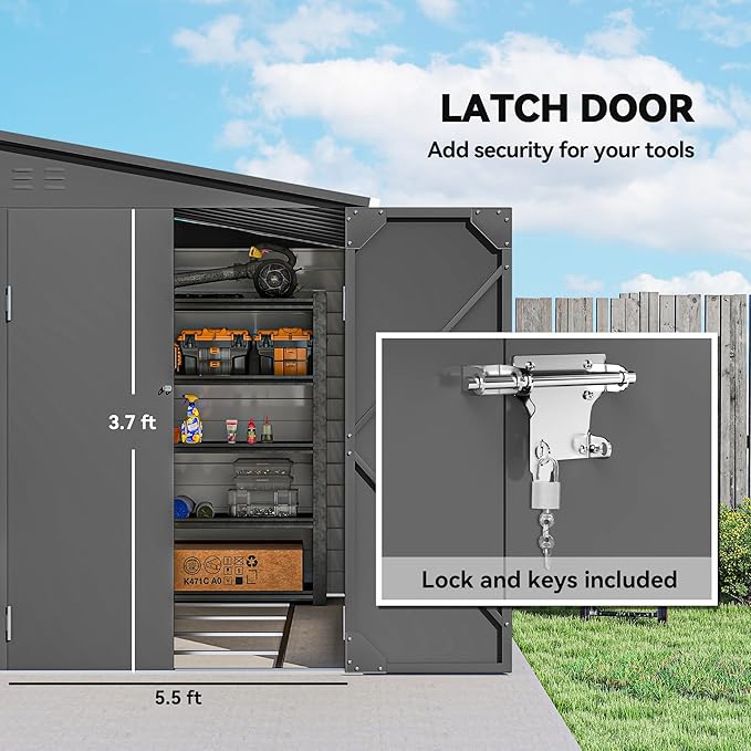 Outsunny 4.6' x 9' Steel Outdoor Storage Shed, Lean to Shed, Metal Tool House with Foundation Kit, Lockable Doors, Gloves and 2 Air Vents for Backyard, Patio, Lawn, Dark Gray