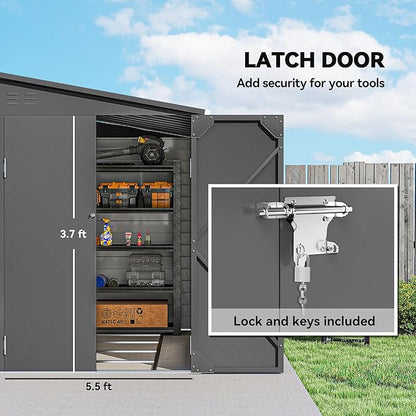 Outsunny 4.6' x 9' Steel Outdoor Storage Shed, Lean to Shed, Metal Tool House with Foundation Kit, Lockable Doors, Gloves and 2 Air Vents for Backyard, Patio, Lawn, Dark Gray