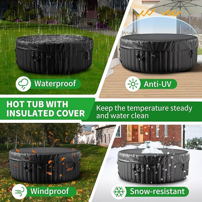 4-6 Person Inflatable Hot Tub, 264Gal Portable Blow up Hot Tub with 130 Strong Bubble Jets, Leak-Resistant PVC Round Outdoor Spa with Heater Pump and Insulated Cover, 82” X 82” X 25”