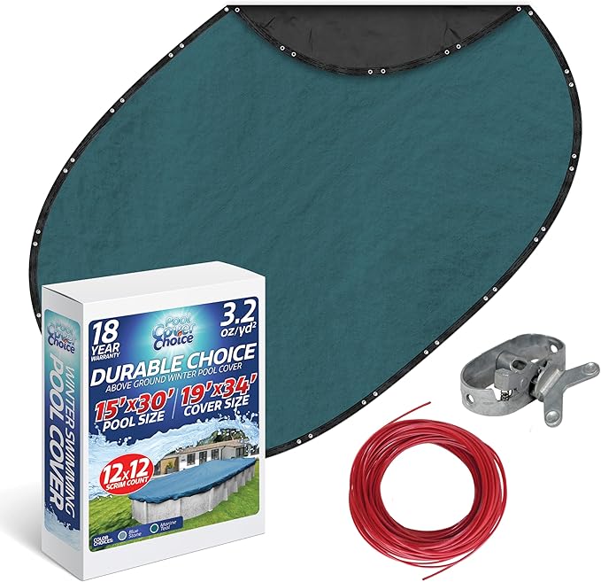 Winter Swimming Pool Cover for 15 ft x 30 ft Aboveground Oval Pool Size, Durable Choice Series, Solid Material, Color - Marine Teal, Pool Cover Choice 391530-4CHOICE