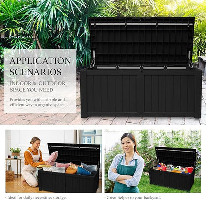 AJP Distributors 120 Gallon Outdoor Storage Box, Rain Waterproof Resin Deck Box, Lockable Large Storage Container for Patio Furniture, Cushions, Garden Tools, Sports Equipment and Pool Supplies Black