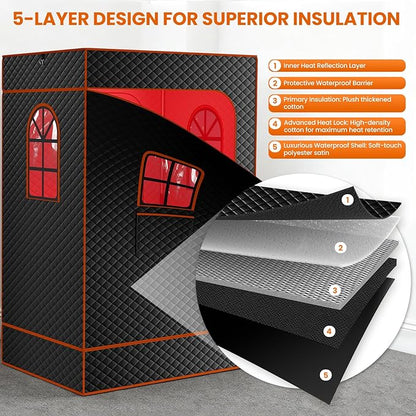DoCred Upgraded 2 Person Portable Infrared Sauna Box, Extra Large Portable Steam Sauna for Home,Personal Sauna Tent Full Body with 2 Steamers, 2 Folding Chair,Remote Control