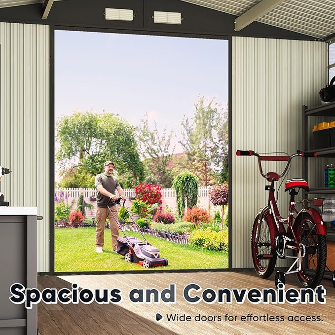 Quictent Heavy Duty 10X10 FT Metal Storage Shed, Lockable Steel Yard Waterproof Tool Shed for Garden, Backyard, Patio, Outside use with Combination Lock(9.5X9.5 FT Base,No Floor)