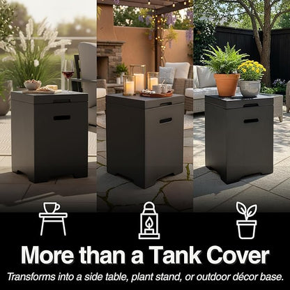 Propane Tank Cover Table for Fire Pits, 20 LB MGO Propane Tank Holder with Side Handles, Outdoor Tank Storage Side Table for Patio, Gas Griddle, Dark Gray