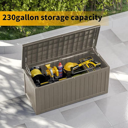 270 Gallon Outdoor Storage Box Waterproof Lockable Resin Deck Box Large, Patio Storage Bin for Pool Accessories Cushion Furniture, Garden Tools, UV-Resistant Outside Delivery Grey