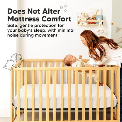 Waterproof Crib Mattress Protector Cover Fitted - 2-Pack Quiet Baby Crib Mattress Pad Sheets, 52" x 28" Soft Quilted Cotton Baby Sheet, Machine Washable, Easy Fit, Durable (Soft White/Quin)
