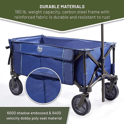 TIMBER RIDGE Tailgate Collapsible Folding Wagon Cart, Heavy Duty Utility Push Pull Beach Wagon Foldable, Outdoor Grocery Cart with Side Pockets for Camping, Garden, Shopping, Holds 225 lbs, Blue