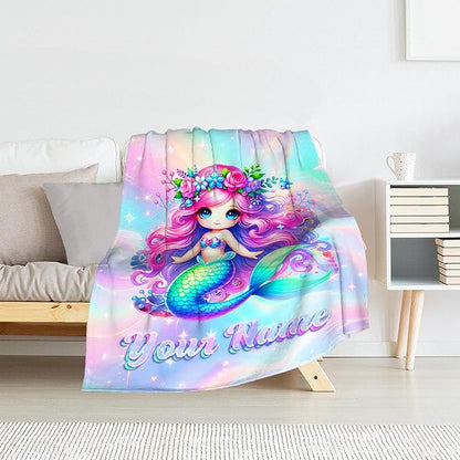 Toddler Blanket for Girls - Custom Mermaid Blanket for Girls 4-6 - Kids Mermaid Gifts for Crib, Lap