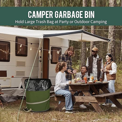 Rachmi 47 Gallon Collapsible Trash Can 2-Pack with Hard Bottom | Extra Large Reusable Yard Leaf Waste Bag Outdoor Pop Up Recycle Bin for Camping, Green