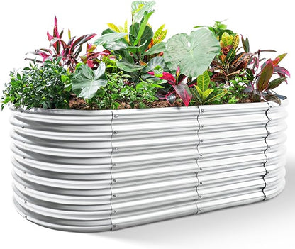 Land Guard 6×3×2ft Galvanized Raised Garden Bed Kit, Galvanized Planter Raised Garden Boxes Outdoor, Oval Large Metal Raised Garden Beds for Vegetables…