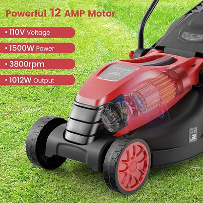 Goplus Lawn Mower, Electric Lawn Mowers with Grass Collection Box, 12 AMP Motor, 14" Cutting Deck, 3 Adjustable Cutting Positions, Walk-Behind Small Corded Lawnmower for Garden Farm Yard